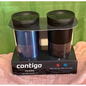 New Contigo Huron Travel Tumblers – 2 Pack (Black & Blue, 16 oz Each)